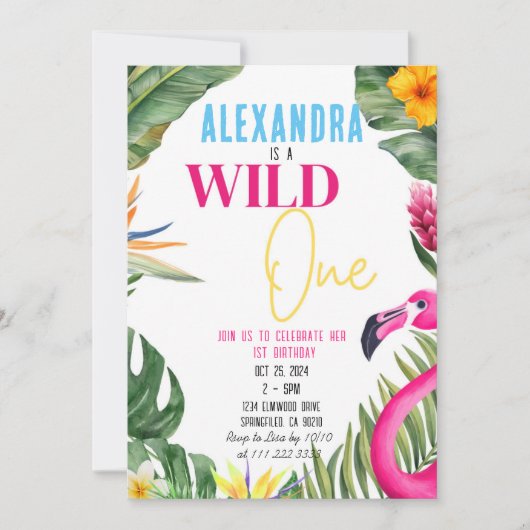 Tropische 1e Wilde Een Meisje Bloemen Verjaardag Kaart (Voorkant)