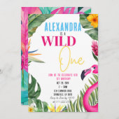 Tropische 1e Wilde Een Meisje Bloemen Verjaardag Kaart (Voorkant / Achterkant)