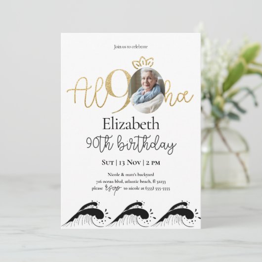 Tropische 90e gouduitnodiging met foto kaart (Staand voorkant)
