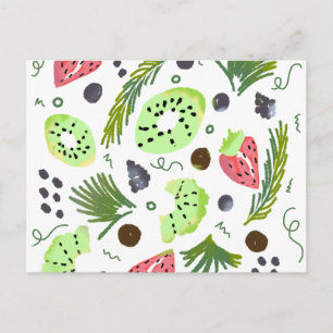 Tropische aardbei-kiwi-bessen-fruitsalade briefkaart