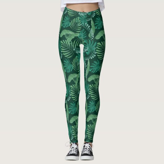 Tropische afdruk Leggings Groen (Voorkant)