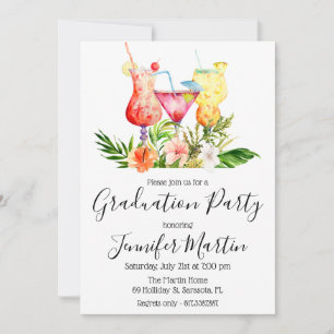 Tropische afstudeerfeest cocktail drankjes uitnodi kaart