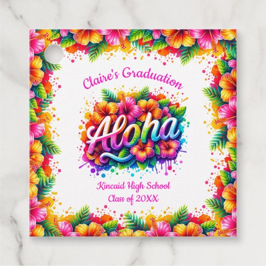 Tropische Aloha Afstudeerfeest Voorkeur Vierkante Bedankjes Labels (Voorkant)