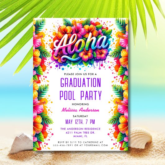 Tropische Aloha Afstuderen Pool Party Kaart