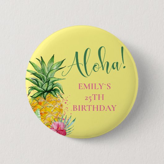 Tropische Aloha-ananas Hawaii Birthday Ronde Button 5,7 Cm (Voorkant)