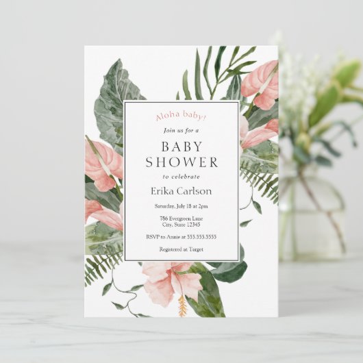 Tropische Aloha Baby Shower Uitnodiging (Staand voorkant)