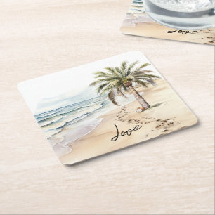 Tropische Aloha Beach Kokosnoten Palm Tree Vierkante Kartonnen Onderzetter