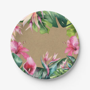 Tropische Aloha Bloemstuk Luau Zomerbladeren Kraft Papieren Bordje