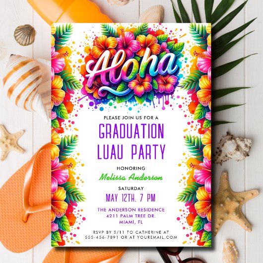 Tropische Aloha Fun Afstuderen Luau Party Kaart