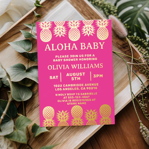 Tropische Aloha Hawaiaanse Luau Zomer Roze Goud Folie Uitnodiging