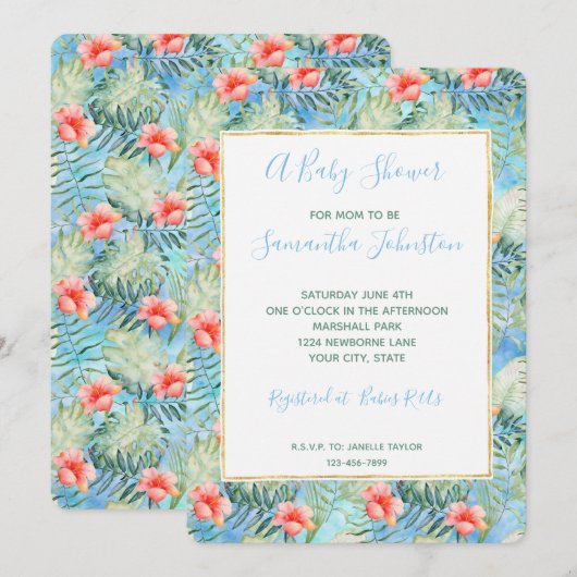 Tropische Aloha Hibiscus Floral Baby shower Kaart (Voorkant / Achterkant)