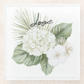 Tropische Aloha Strand Hydrangea Bloemen Bruiloft Glazen Onderzetter (Voorkant)