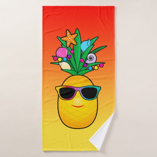 Tropische anananas-Cartoon met schaduwen Badhanddoek (Badhanddoek)