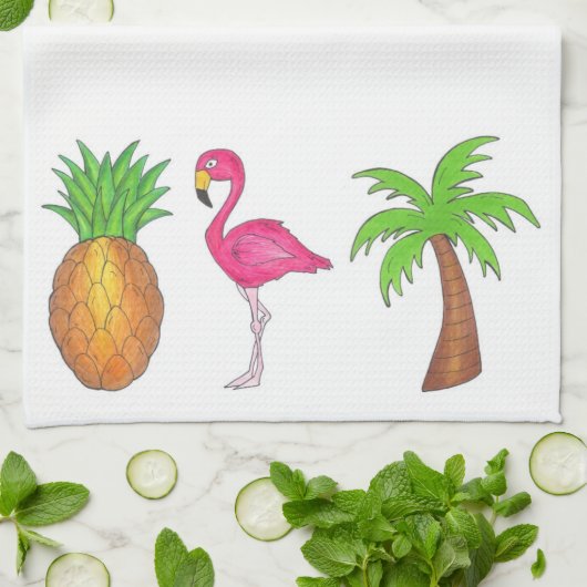 Tropische anananas Flamingo Palm Tree Towel Theedoek (Gevouwen)
