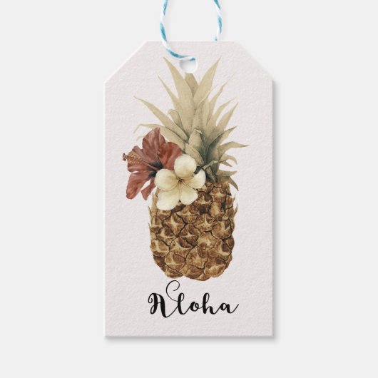  tropische anananas Hibiscus Floral Wedding Cadeaulabel (Voorkant)