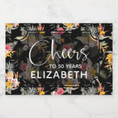 Tropische anananas Hibiscus Foliage op Black Mini Sparkling Wijnetiket (Enkel label)