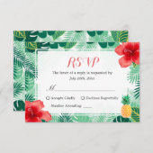 Tropische anananas Hibiscus Leaves RSVP Response (Voorkant / Achterkant)