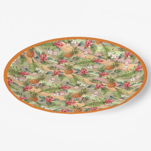 Tropische anananasappelflesbloem papieren bordje (Gekanteld)