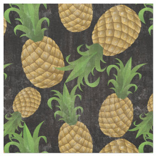 Tropische anananasappelvruchten Vintage zwart Stof