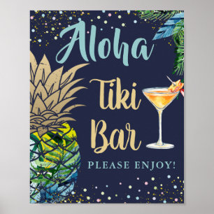 Tropische anananasemunie Blue Hawaii Tiki Bar Poster