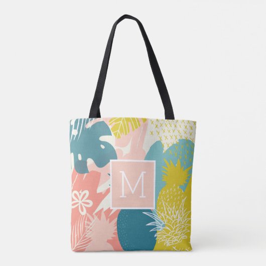 Tropische anananasepenmonogram Canvas tas Hawaiian (Achterkant)