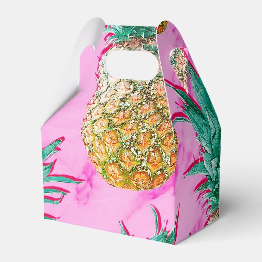 Tropische anananassen en roze marmer modern kleurr bedankdoosjes (Achterkant)