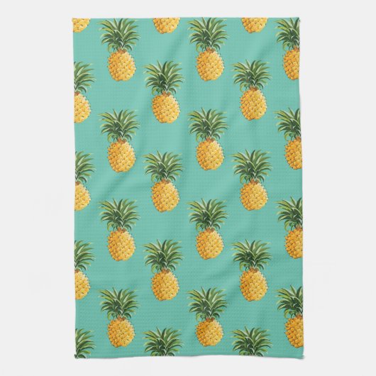 Tropische anananassen op Blauwgroen Theedoek (Verticaal)