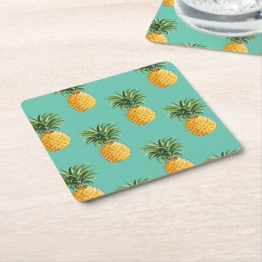 Tropische anananassen op Blauwgroen Vierkante Kartonnen Onderzetter (Schuin)