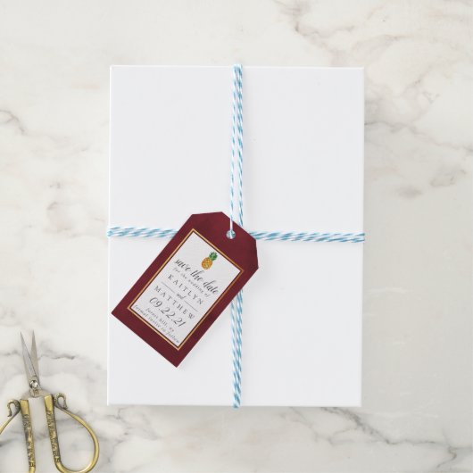 Tropische anananassetbruiloft bespaart de datum wa cadeaulabel (Met Touw)