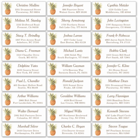 Tropische anananastische bruiloft-gastadreslabel sticker (Voorkant)