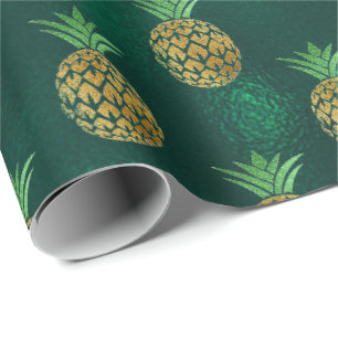 Tropische anananasvruchten goudgroen glas cadeaupapier