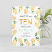 Tropische ananas 10e verjaardag uitnodiging (Staand voorkant)