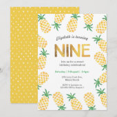 Tropische ananas 9e verjaardag uitnodiging (Voorkant / Achterkant)