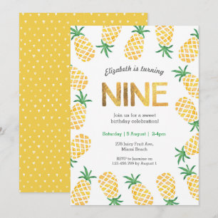 Tropische ananas 9e verjaardag uitnodiging
