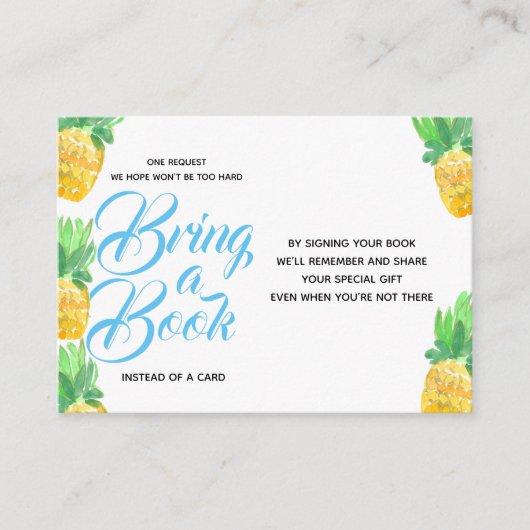 Tropische ananas babyshower neem een boekkaart mee informatiekaartje (Voorkant)