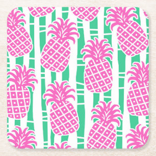 Tropische Ananas Bamboe Vierkante Kartonnen Onderzetter