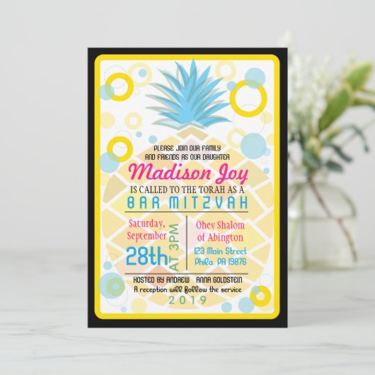 TROPISCHE ANANAS Bat Mitzvah Uitnodiging (Staand voorkant)