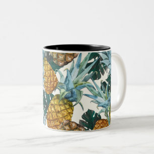 Tropische Ananas & Bladeren Exotisch Eiland Tweekleurige Koffiemok