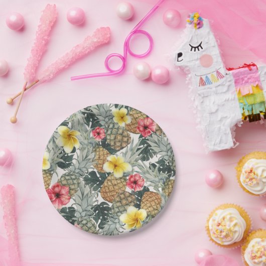 Tropische Ananas Bloem Bladeren Exotisch Feest Papieren Bordje (Feest)