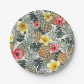 Tropische Ananas Bloem Bladeren Exotisch Feest Papieren Bordje (Voorkant)