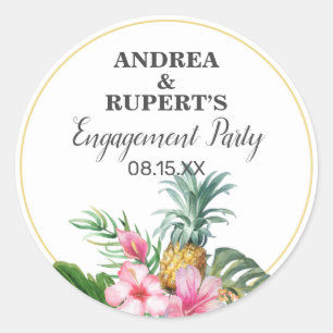 Tropische Ananas Bloem Verlovingsfeest Ronde Sticker