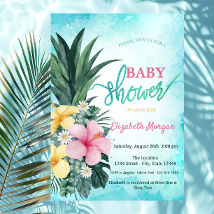 Tropische Ananas Bloemen Baby Shower Kaart