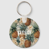 Tropische Ananas Bloemen Sleutelhanger (Voorkant)