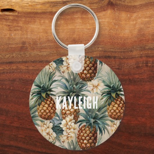 Tropische Ananas Bloemen Sleutelhanger (Voorkant)