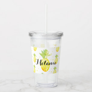 Tropische Ananas Confetti Patroon Naam Acryl Drinkbeker