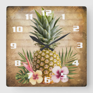 Tropische Ananas Franse Calligrafie stijlvol Vierkante Klok