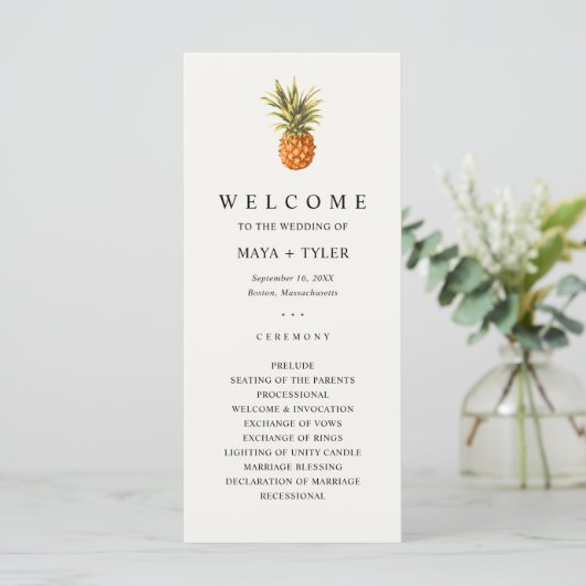 Tropische ananas groen bruiloft programma (Staand voorkant)