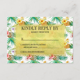 Tropische Ananas & Hibiscus bruiloft RSVP Kaartje