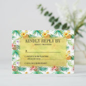 Tropische Ananas & Hibiscus bruiloft RSVP Kaartje (Staand voorkant)