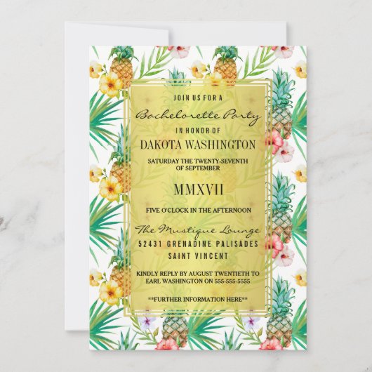 Tropische ananas & Hibiscus vrijgezellenfeest Kaart (Voorkant)